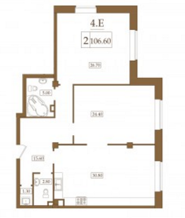 Двухкомнатная квартира 106.6 м²